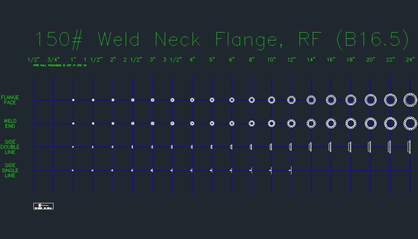 Weld Neck Flange Drawing - ANSI 150